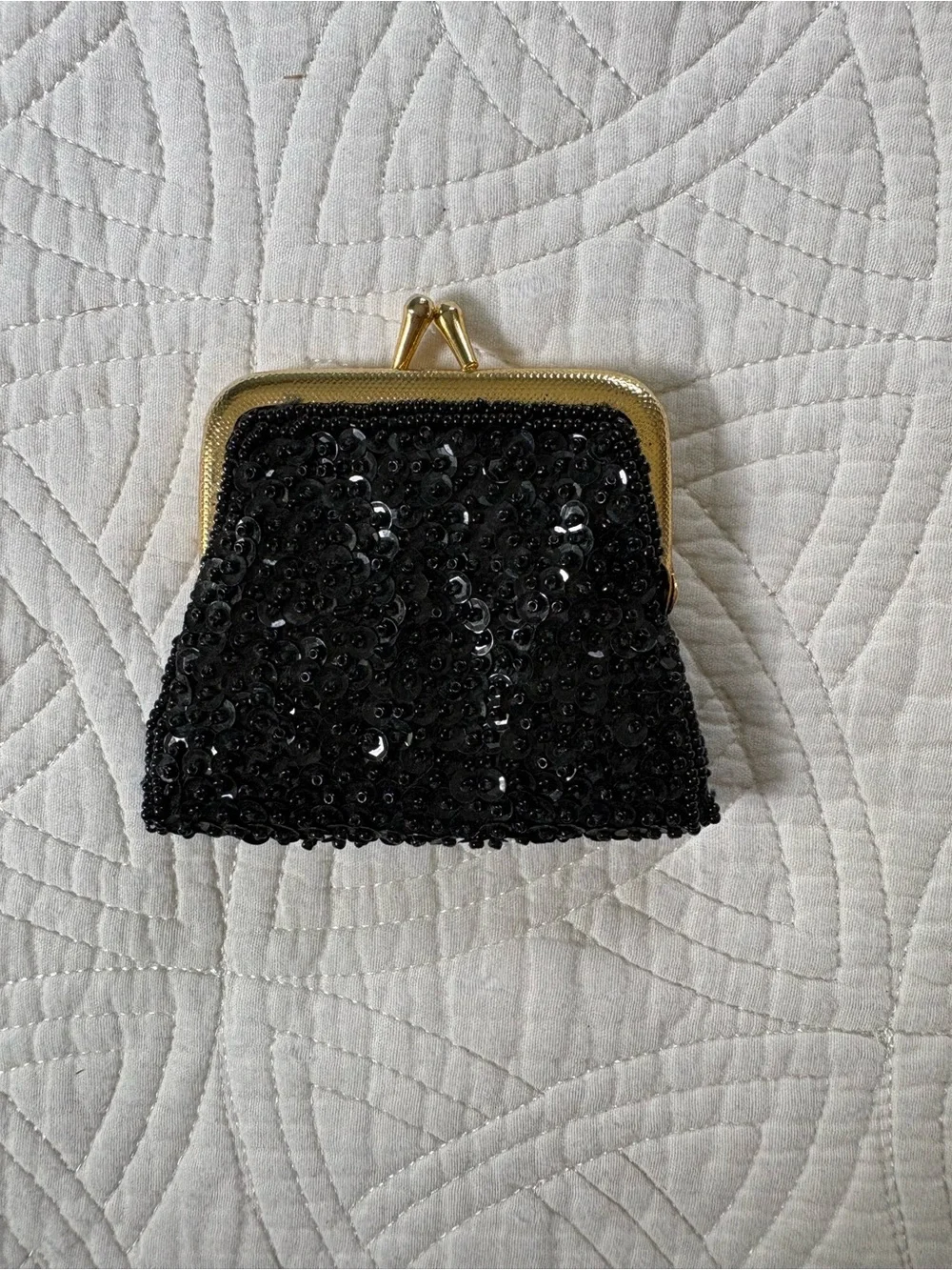 Vintage Black Beaded and Sequin Mini Clutch Coin Purse